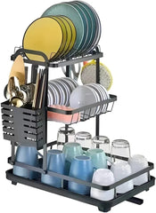 2Tire Kitchen Rack, Dish Drying Rack, 2 Tier Dish Rack And Drainboard Set, Large Capacity Dish Drainer Organizer Shelf With Utensil Holder