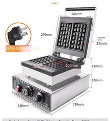 Electric Waffle Maker Commercial Muffin Machine Square Waffle Snack Equipment Non-Stick Pot Thickened Panel Stainless Steel Cooking Pot Kitchen Utensils 2000W High Power