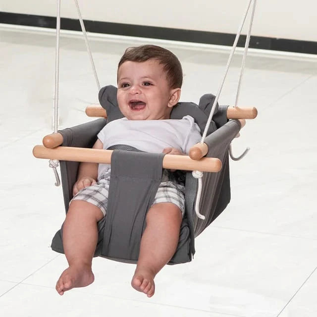 Secure Baby Swing Seat With Safety Belt - Baby Canvas And Wooden Swing Chair With Ear Décor Cushion - Hanging Indoor Swing For Infants & Baby Swing Outdoor - Tree Toddler Swing For Backyard Outside