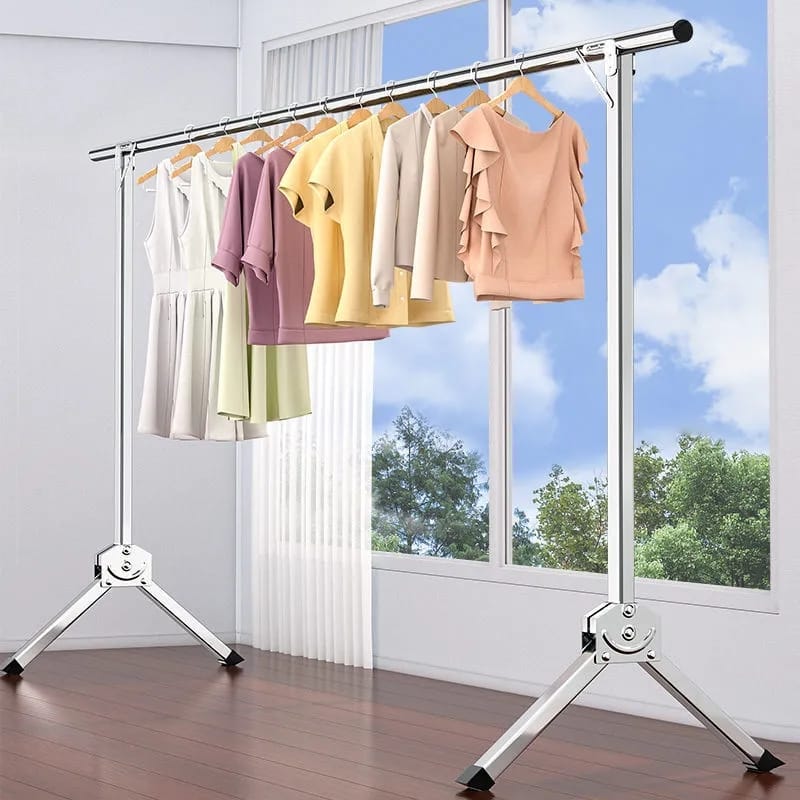 Folding Drying Racks, Double Rail Indoor And Outdoor Laundry Rack, Stainless Steel Balcony Expandable Clothes Airer Can 80kg Load The New